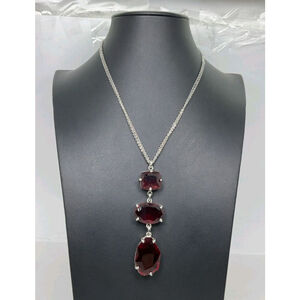 White House Black Market Red Rhinestone Long Pendant Necklace NWOT 18"